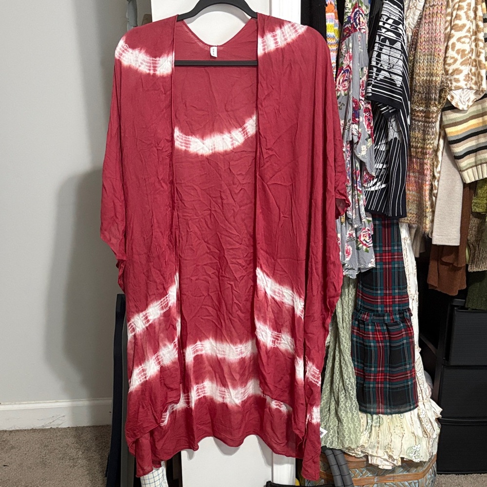 Red Tie-Dye Women's Kimono Cardigan